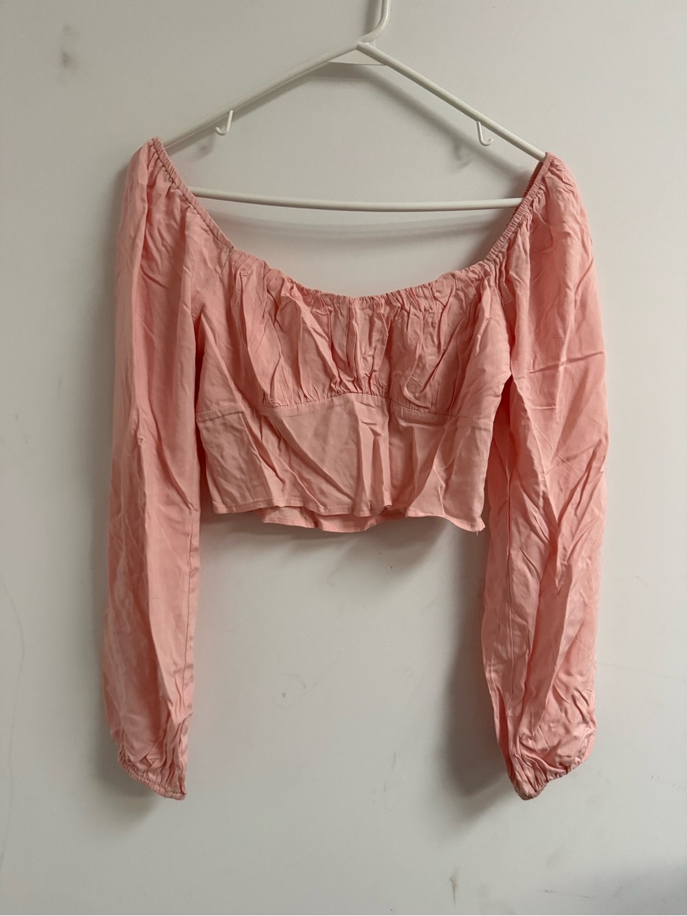 Kendall & Kylie Blush Pink Long Sleeve Off-Shoulder Crop Top